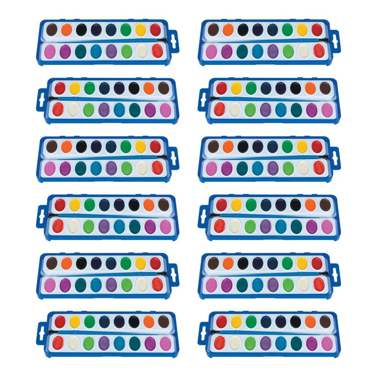 Kaplan Early Learning 16 Color Washable Watercolor Paint Trays - Set of 12